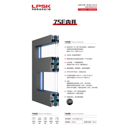 罗普斯金系统门窗75系列内开窗